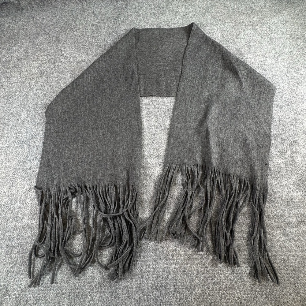 Lucky Brand Scarf Women Charcoal Fringe 80x14.5 Soft Knit Cozy Boho Minimalist